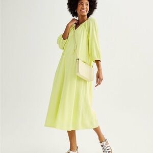 Sonoma Neon Yellow Midi Dress Size Medium Tie Waist Long Sleeve New Kohl’s